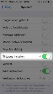 iphone ios7 instellingen locatievoorzieningen systeem Tijdzone instellen