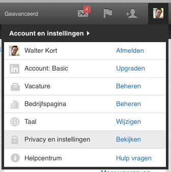 instellingen menu linkedin account