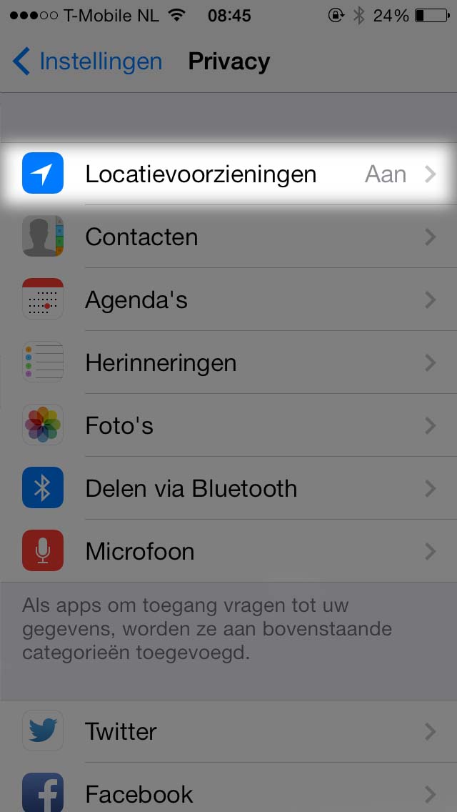 iphone ios7 instellingen locatievoorzieningen