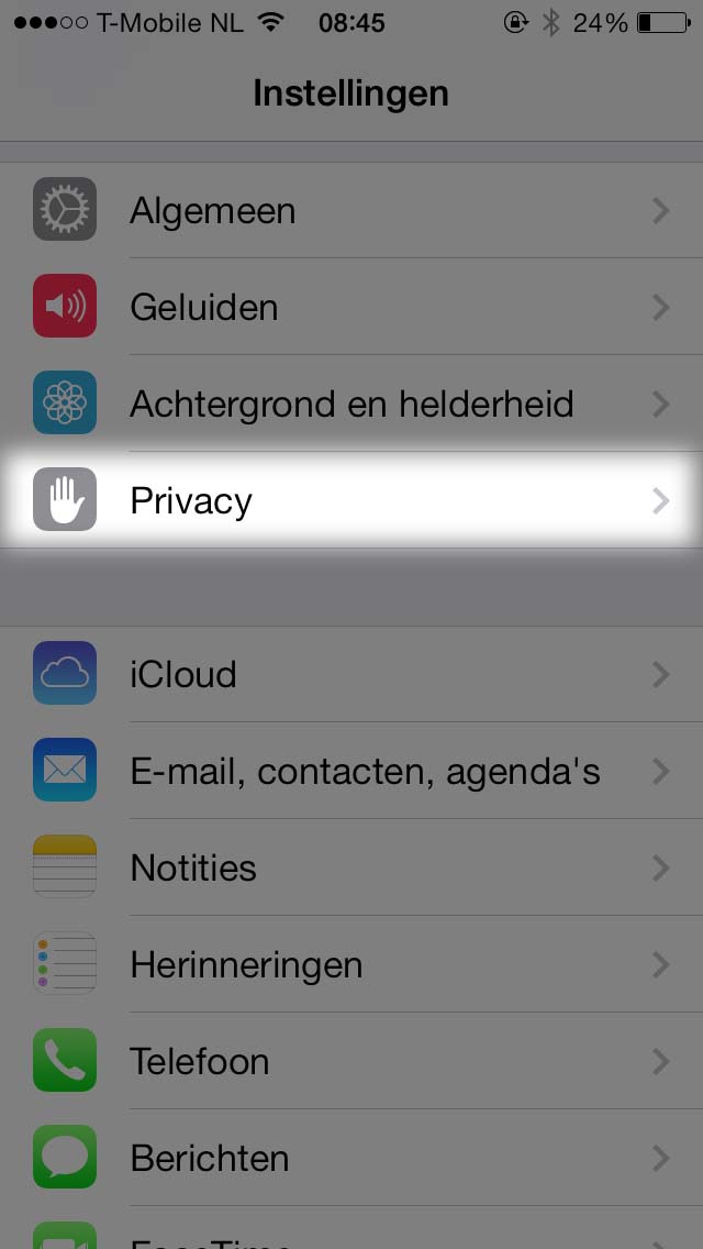 iphone ios7 privacy instellingen