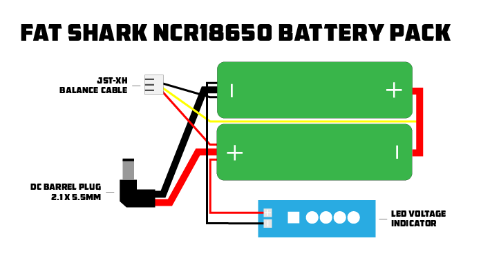 Fat Shark NCR18650 battery diagram pack mod hack